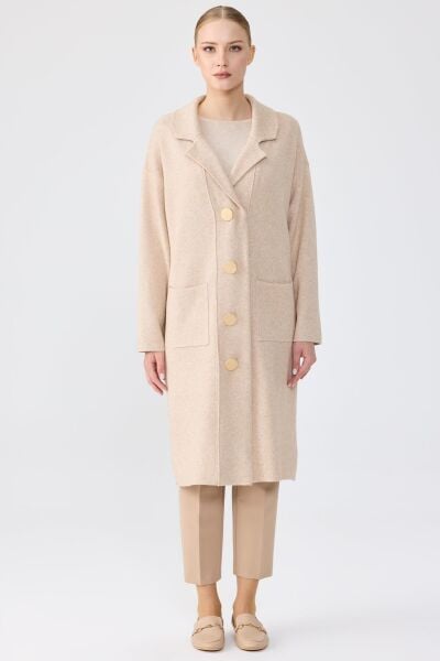 Tığ Triko Polo Yaka 3 Düğmeli Uzun Triko Hırka HRK22012