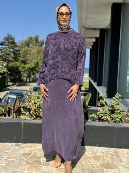 Almarwah Yandan Fermuarlı Cupra İpek Etek Bluz Takım 202622