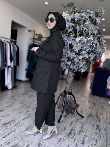 Misswhence Keten Kruvaze Ceket Pantolon Takım 37207