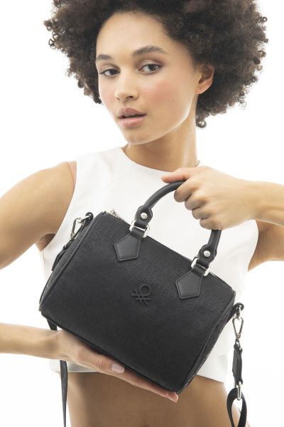 Benetton Baskılı Keten Bavul Çanta BNT1086 SİYAH