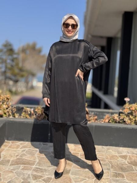 Misswhence Saten İpek Tunik Pantolon Takım 37017