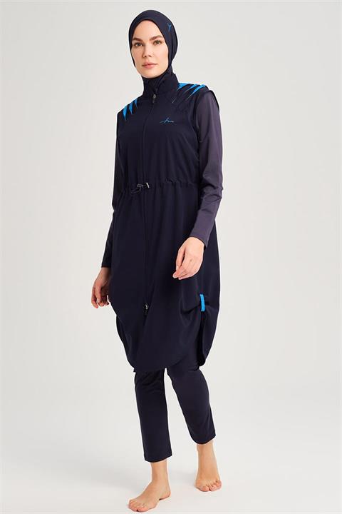 Haşema Su Serisi 5 Parça Lacivert Tesettür Mayo Takımı HSM3050