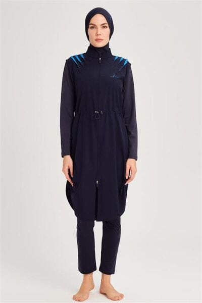 Haşema Su Serisi 5 Parça Lacivert Tesettür Mayo Takımı HSM3050