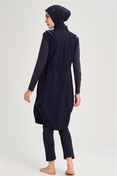 Haşema Su Serisi 5 Parça Lacivert Tesettür Mayo Takımı HSM3050