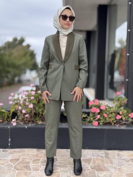 Kahma Triko Detaylı Ceket Pantolon Takım