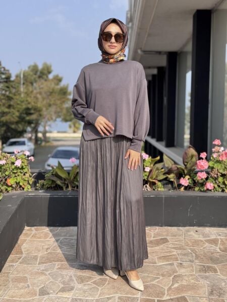 Tığ Triko Saten Kurdele Detaylı Etekli Takım TKM5045