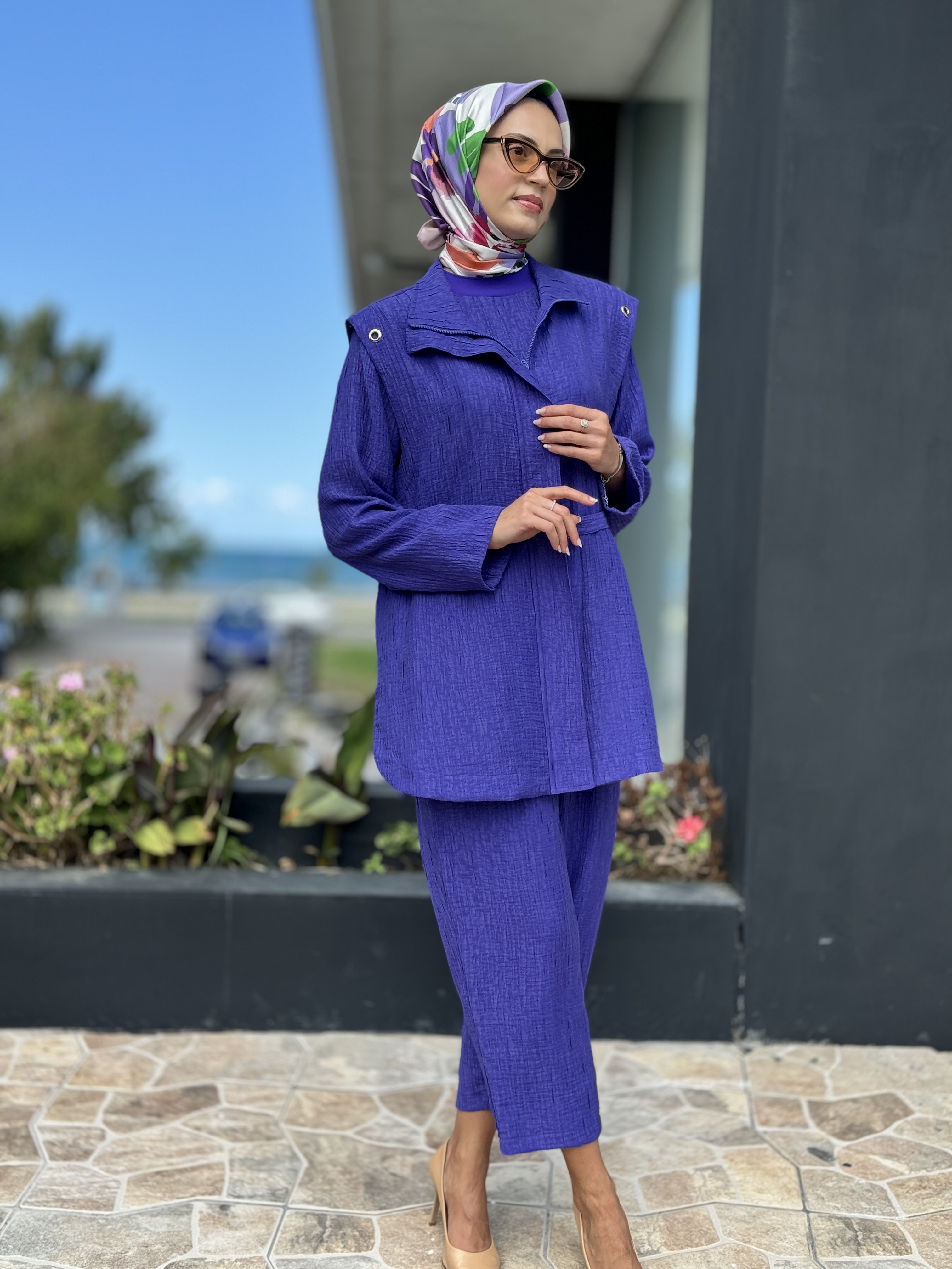 Ghisa 3 Lü Ceket Tunik Pantolon Takım 3946 MOR - 1