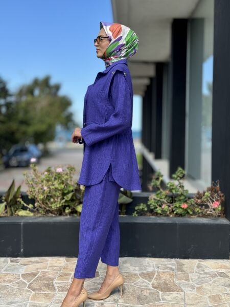 Ghisa 3 Lü Ceket Tunik Pantolon Takım 3946 MOR - 1
