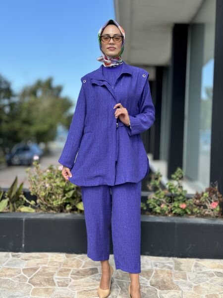 Ghisa 3 Lü Ceket Tunik Pantolon Takım 3946 MOR - 1
