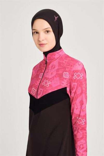 Haşema Anadolu Serisi Likralı Siyah-Fuşya 5 Parça Tesettür Mayo Takımı HSM3071 SİYAH FUŞYA - M