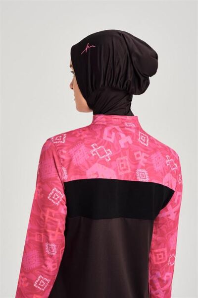 Haşema Anadolu Serisi Likralı Siyah-Fuşya 5 Parça Tesettür Mayo Takımı HSM3071 SİYAH FUŞYA - M