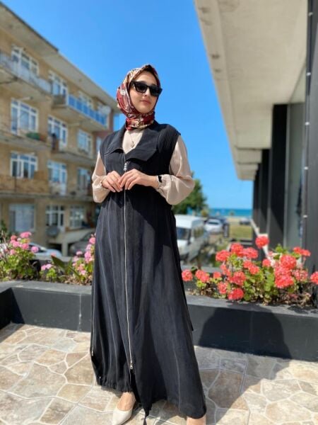 Misswhence Drape ve Fermuar Detaylı Cupra İpek Yelek 37702