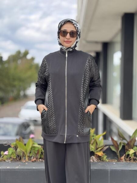 Ghisa Deri ve Payet Detaylı Kap Pantolon Takım G4147