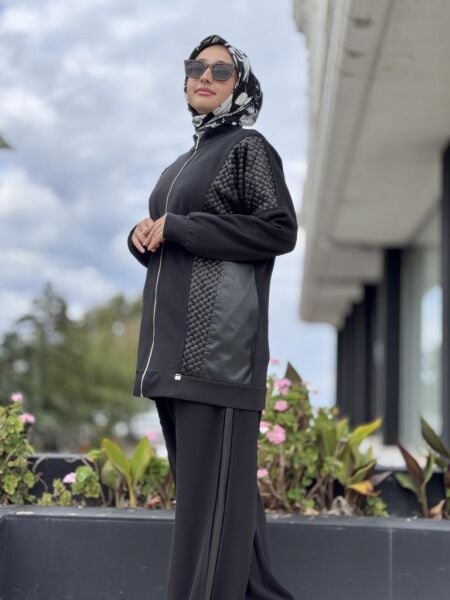 Ghisa Deri ve Payet Detaylı Kap Pantolon Takım G4147