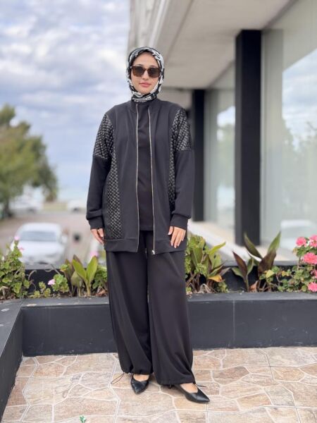 Ghisa Deri ve Payet Detaylı Kap Pantolon Takım G4147