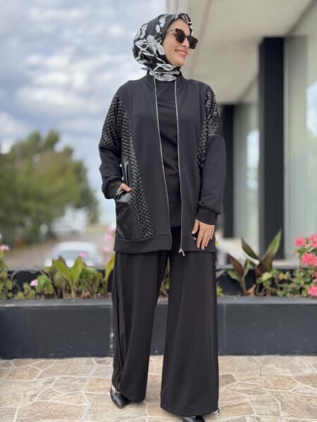 Ghisa Deri ve Payet Detaylı Kap Pantolon Takım G4147