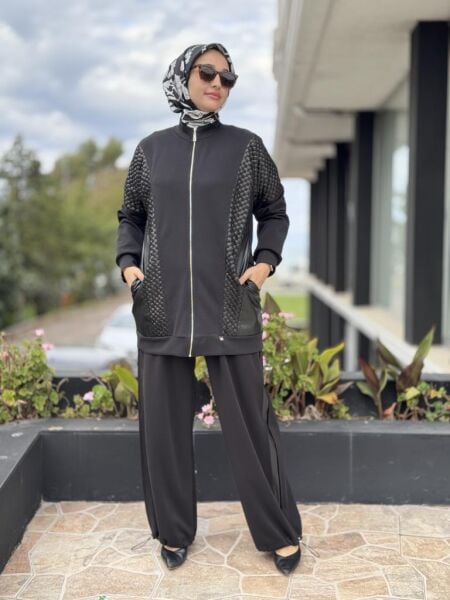 Ghisa Deri ve Payet Detaylı Kap Pantolon Takım G4147