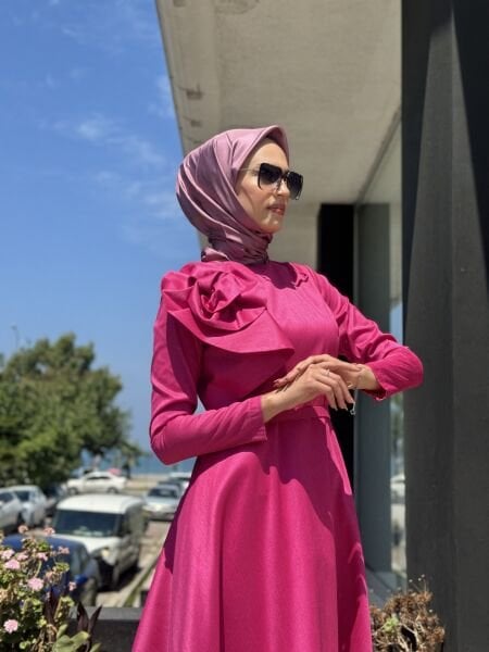 Jamila Sarah Şantuk Güllü Tesettür Abiye Elbise 3038