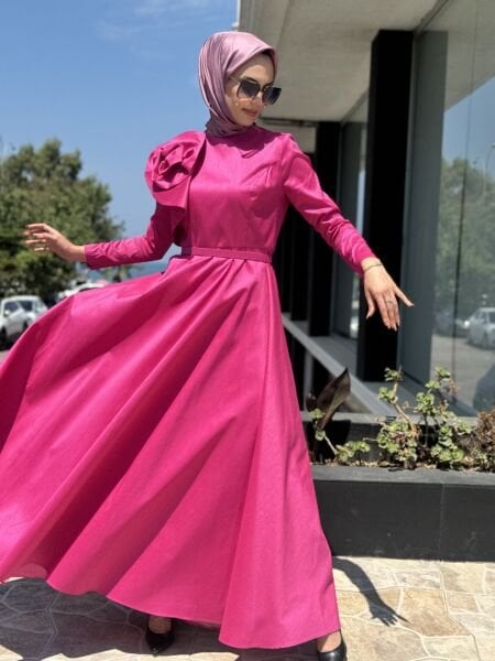 Jamila Sarah Şantuk Güllü Tesettür Abiye Elbise 3038