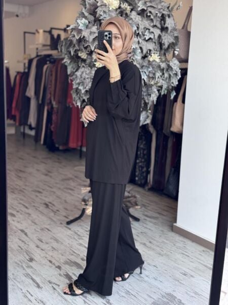 Tığ Triko Nervür Detaylı Tunik Pantolon Takım TKM3031