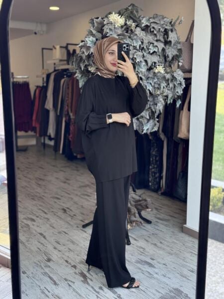 Tığ Triko Nervür Detaylı Tunik Pantolon Takım TKM3031