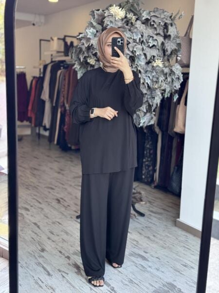 Tığ Triko Nervür Detaylı Tunik Pantolon Takım TKM3031