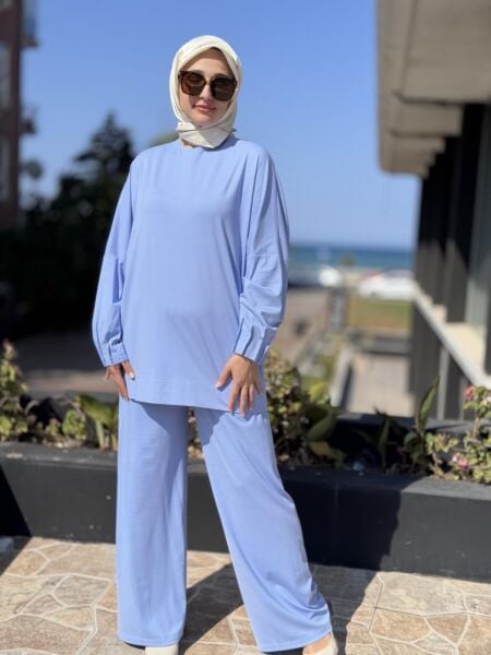 Tığ Triko Nervür Detaylı Tunik Pantolon Takım TKM3031