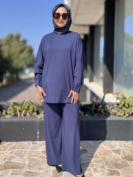 Tığ Triko Nervür Detaylı Tunik Pantolon Takım TKM3031