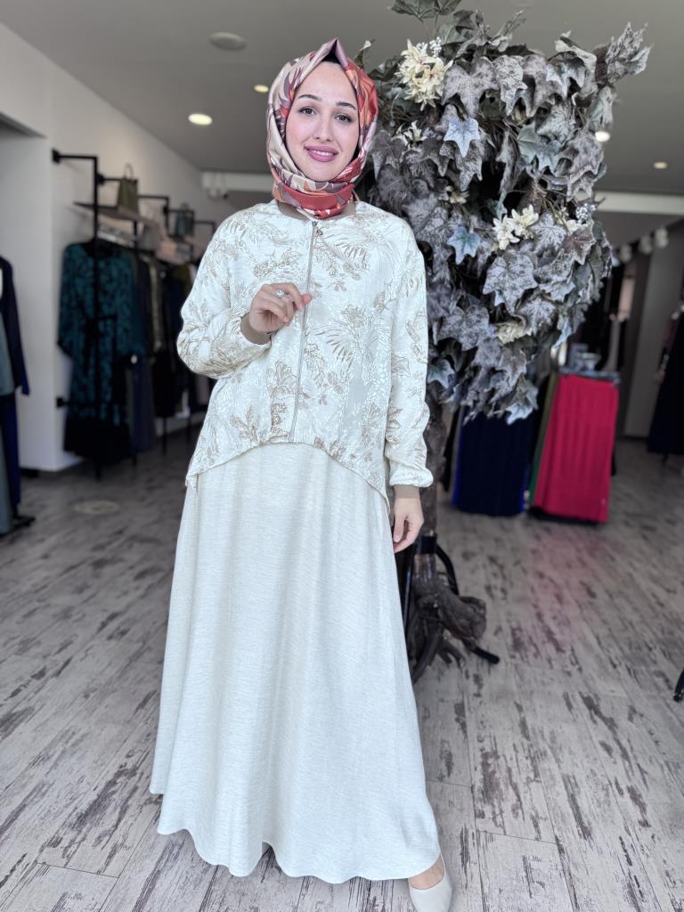Almarwah Desenli Fermuarlı Ceket Etek Takım 202768