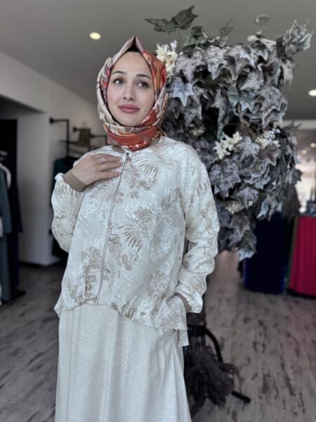 Almarwah Desenli Fermuarlı Ceket Etek Takım 202768