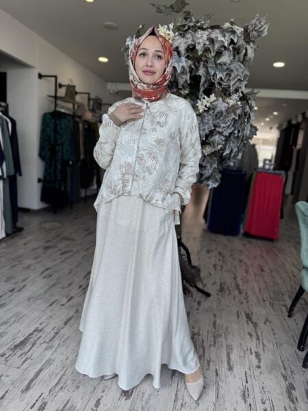 Almarwah Desenli Fermuarlı Ceket Etek Takım 202768