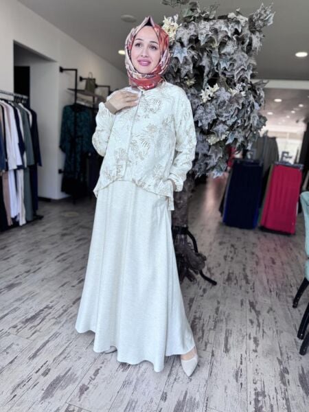 Almarwah Desenli Fermuarlı Ceket Etek Takım 202768