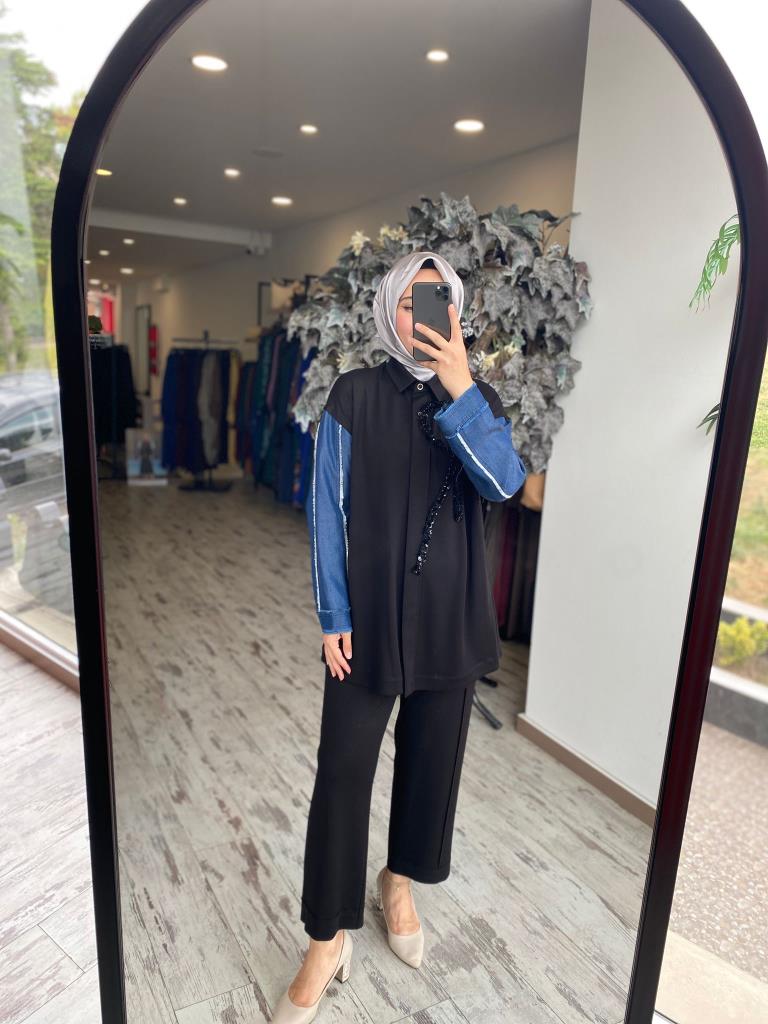 Ghisa Payet ve Kot Detaylı Kap Pantolon Takım 4943