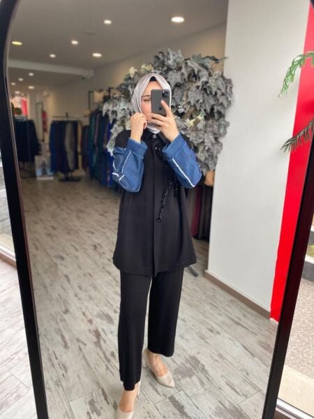 Ghisa Payet ve Kot Detaylı Kap Pantolon Takım 4943