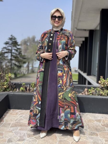 Misswhence Dijital Desenli Fermuarlı Cupra İpek Pardesü 37510