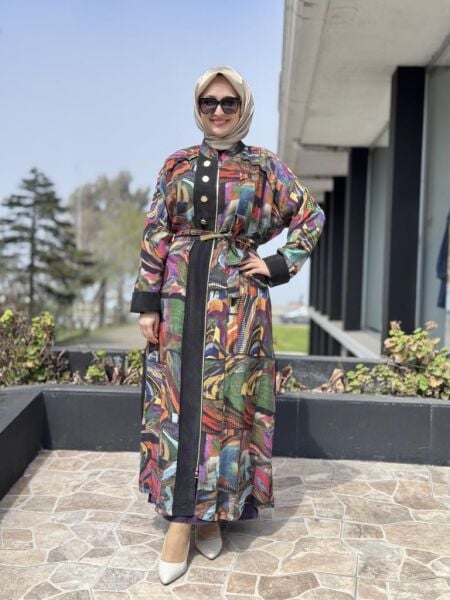 Misswhence Dijital Desenli Fermuarlı Cupra İpek Pardesü 37510