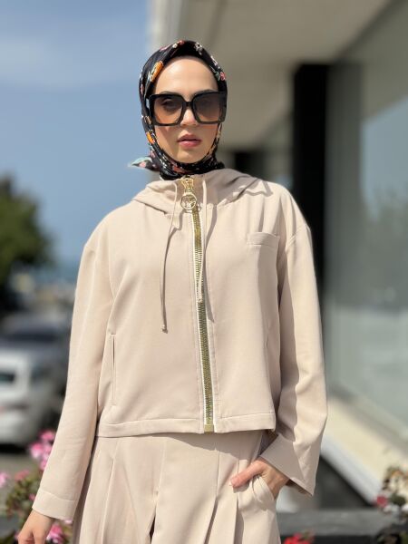 Qupra Fermuarlı Ceket/Kap Pantolon Takım QAY62071 BEJ - 1