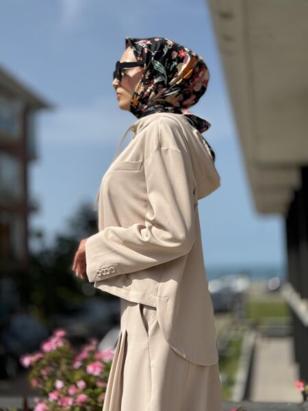 Qupra Fermuarlı Ceket/Kap Pantolon Takım QAY62071 BEJ - 1