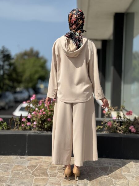 Qupra Fermuarlı Ceket/Kap Pantolon Takım QAY62071 BEJ - 1