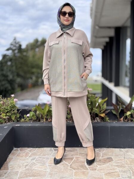 Tığ Triko File Kaplamalı Pantolonlu Takım TKM5007