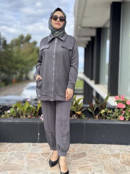 Tığ Triko File Kaplamalı Pantolonlu Takım TKM5007