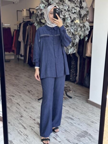 Tığ Triko Triko Şeritli Tunik Pantolon Takım TKM3088