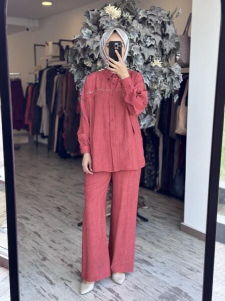 Tığ Triko Triko Şeritli Tunik Pantolon Takım TKM3088