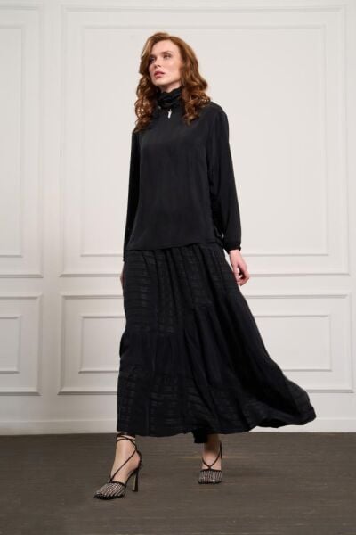 Misswhence Çizgi Detaylı Cupra Bluz Etek Takım 37016