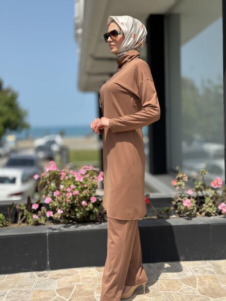Qupra Göğüsü Taşlı Maxi Tunik Pantolon QAY62117 KAHVE - 3