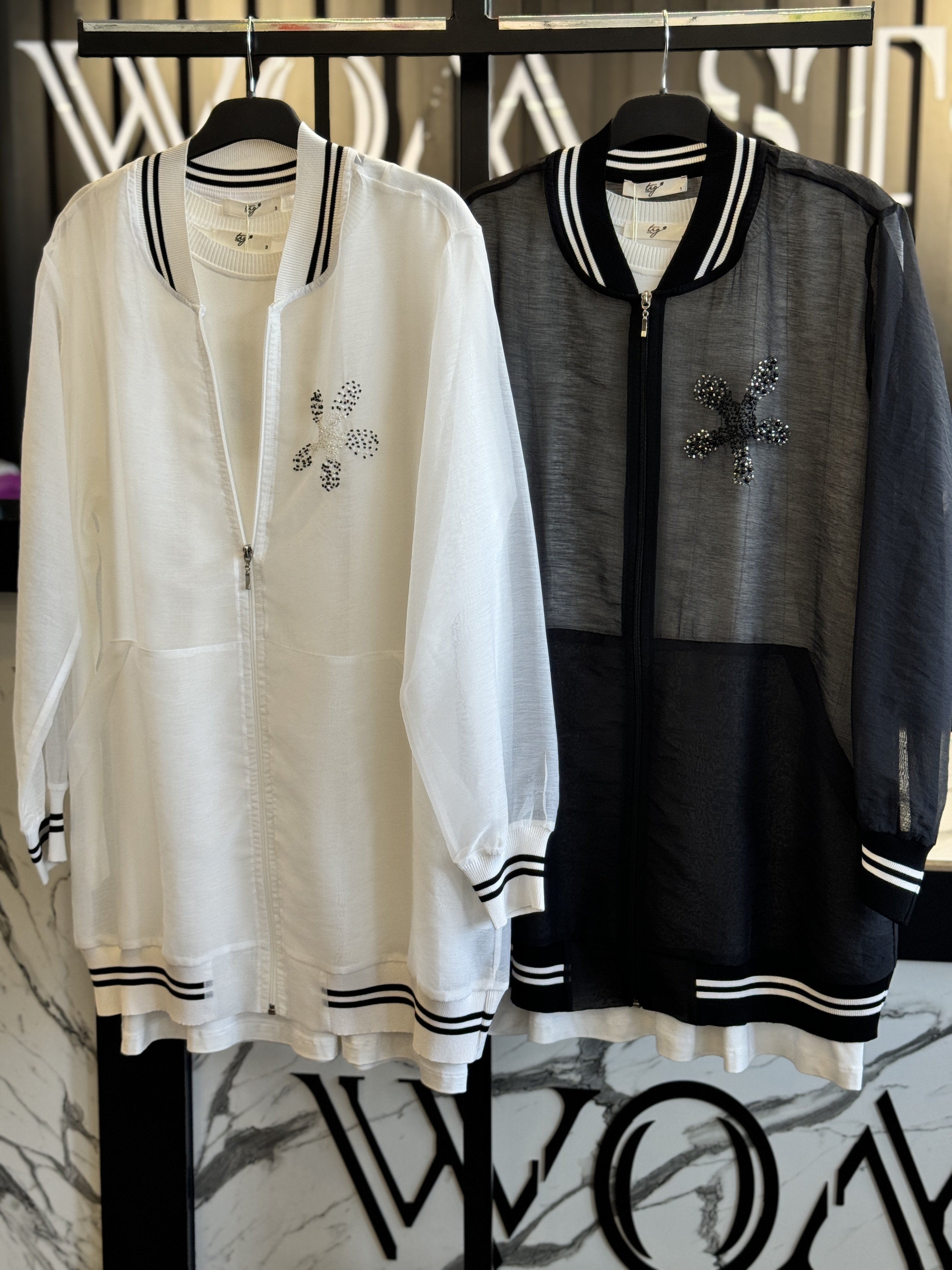 Tığ Triko Organze Yaka Bomber Ceket Tunik Takım TKM1845