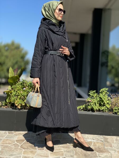 MİSSWHENCE Fermuarlı Uzun Pardesü 34525 KAHVERENGİ - 44