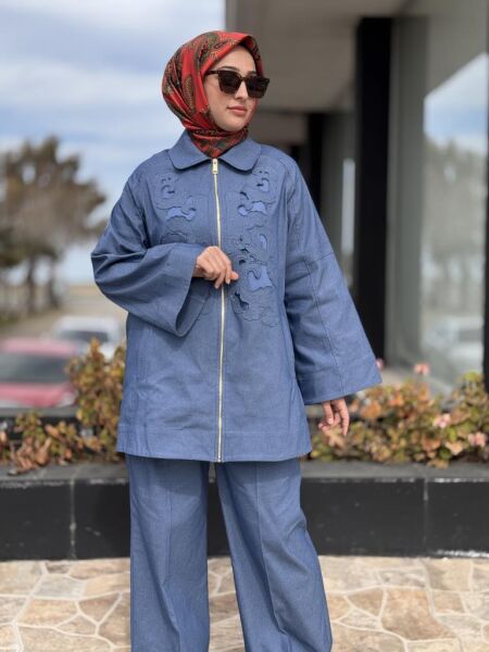 Qupra Nakış İşlemeli Fermuarlı Ceket Pantolon Takım WAB82002