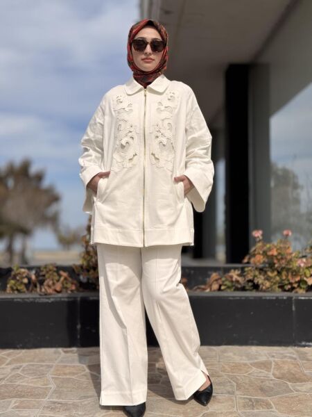 Qupra Nakış İşlemeli Fermuarlı Ceket Pantolon Takım WAB82002