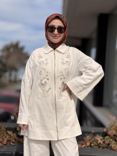 Qupra Nakış İşlemeli Fermuarlı Ceket Pantolon Takım WAB82002